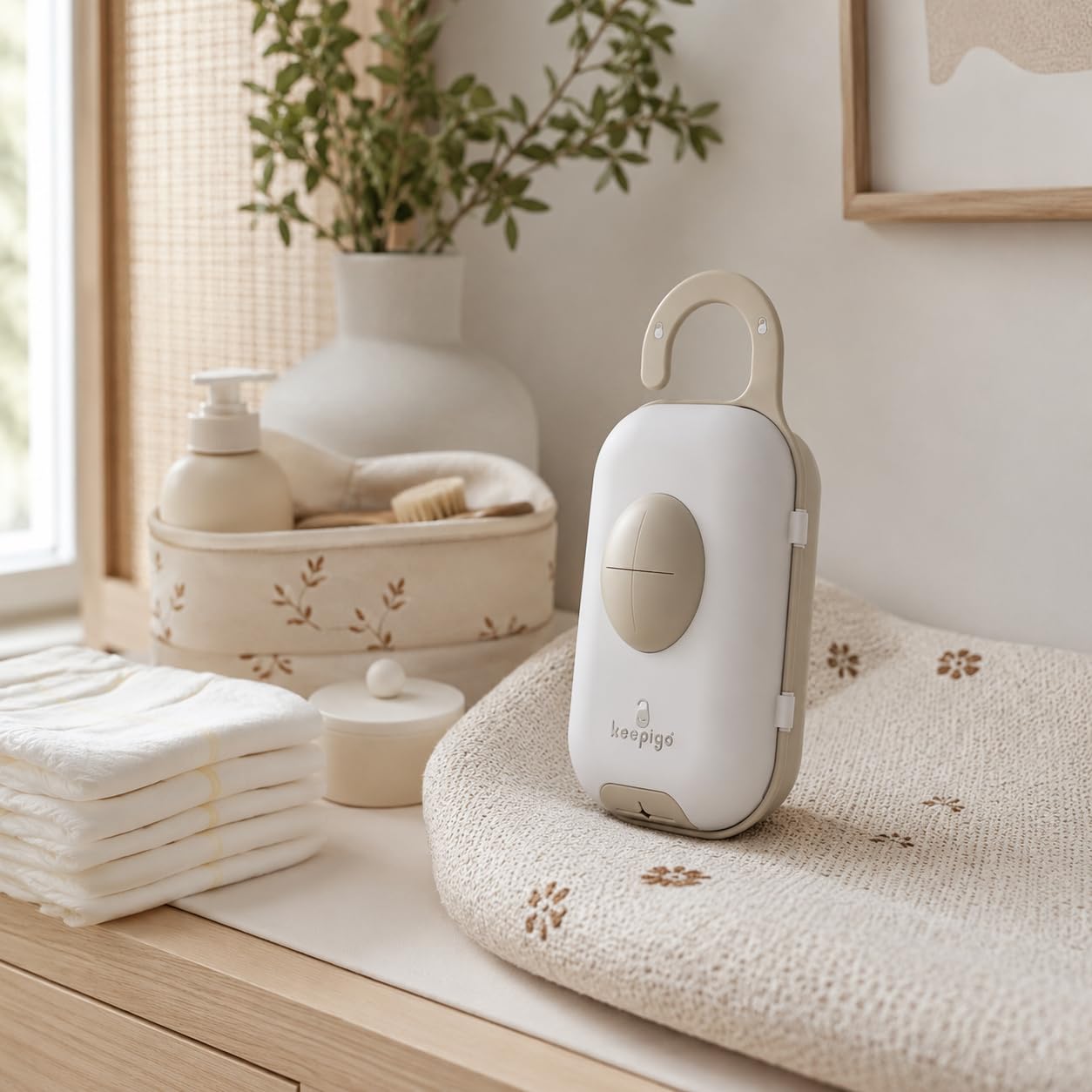 keepigo - Dispensador de toallitas para pañales | Organizador portátil 3 en 1, soporte para toallitas para bebés con bolsas desechables | Esenciales para bebés recién nacidos, niños pequeños, regalos