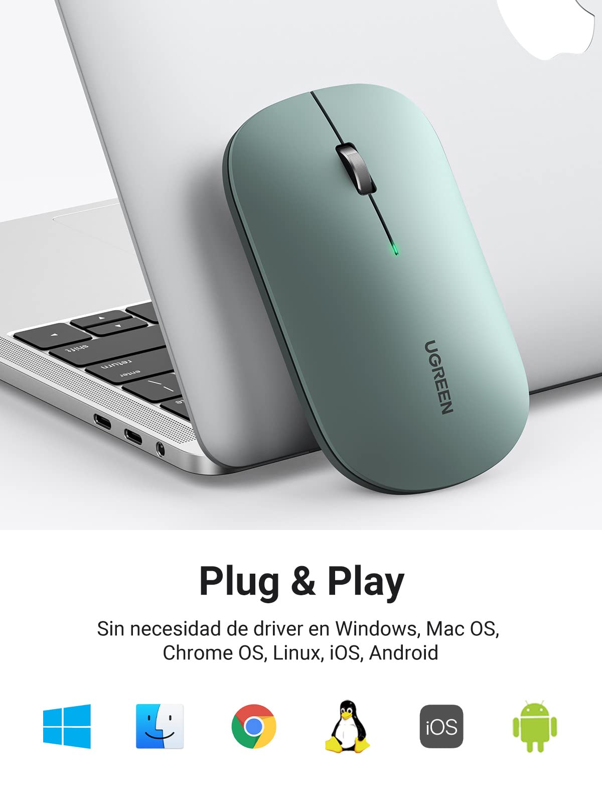 Ratón Inalámbrico UGREEN Verde Bluetooth y USB Silencioso hasta 4000 dpi