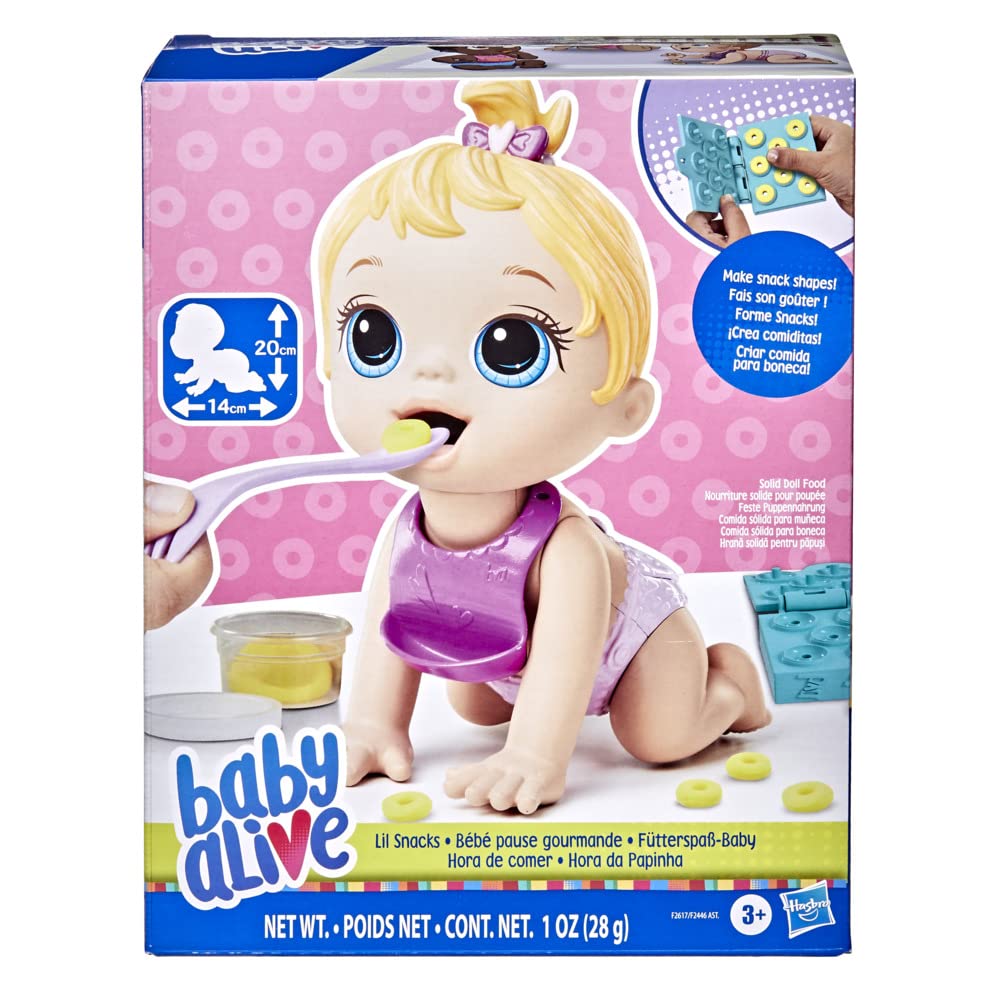 Hasbro, Baby Alive, Hora de Comer - Cabello Rubio, Muñeca para Niñas de 20 cm, con 4 Accesorios Incluidos, Edad Recomendada: 3 Años en Adelante
