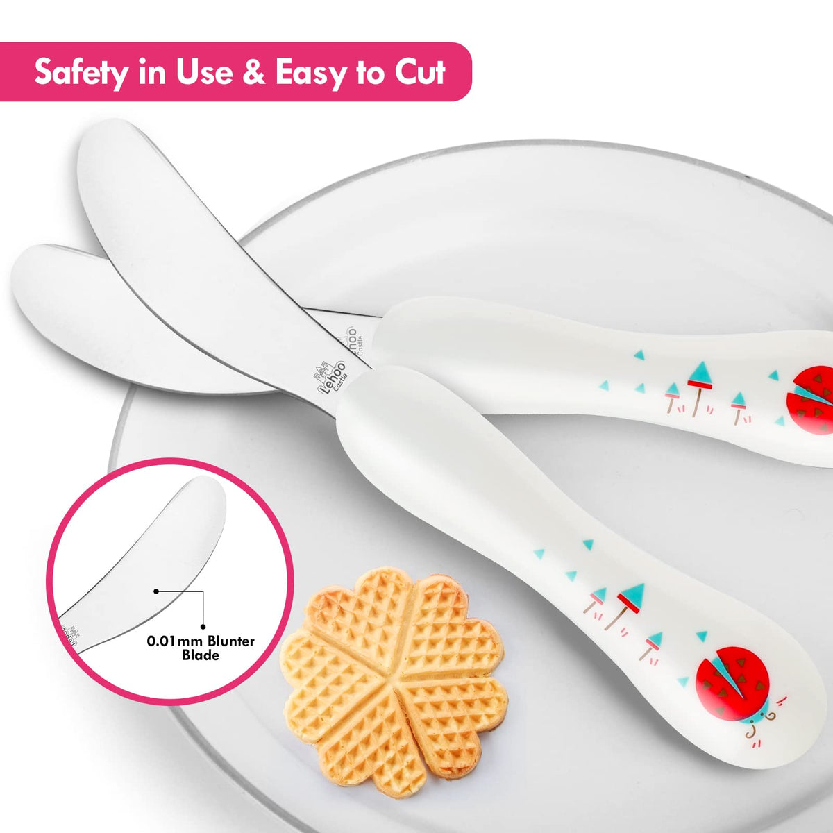Lehoo Castle - 6 piezas de utensilios de seguridad de acero inoxidable para niños pequeños, juego de cubiertos para niños, utensilios de seguridad para niños pequeños y niñas (rosa)