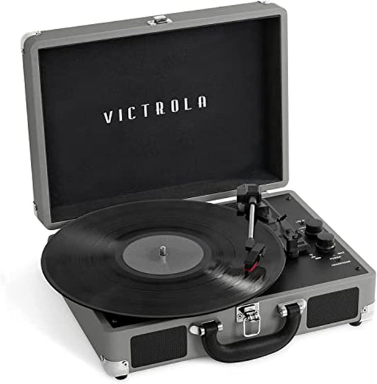 Tocadiscos Maleta Victrola Journey+ Bluetooth Nuevo gris con Bocinas Integradas y Transmisión Inalámbrica