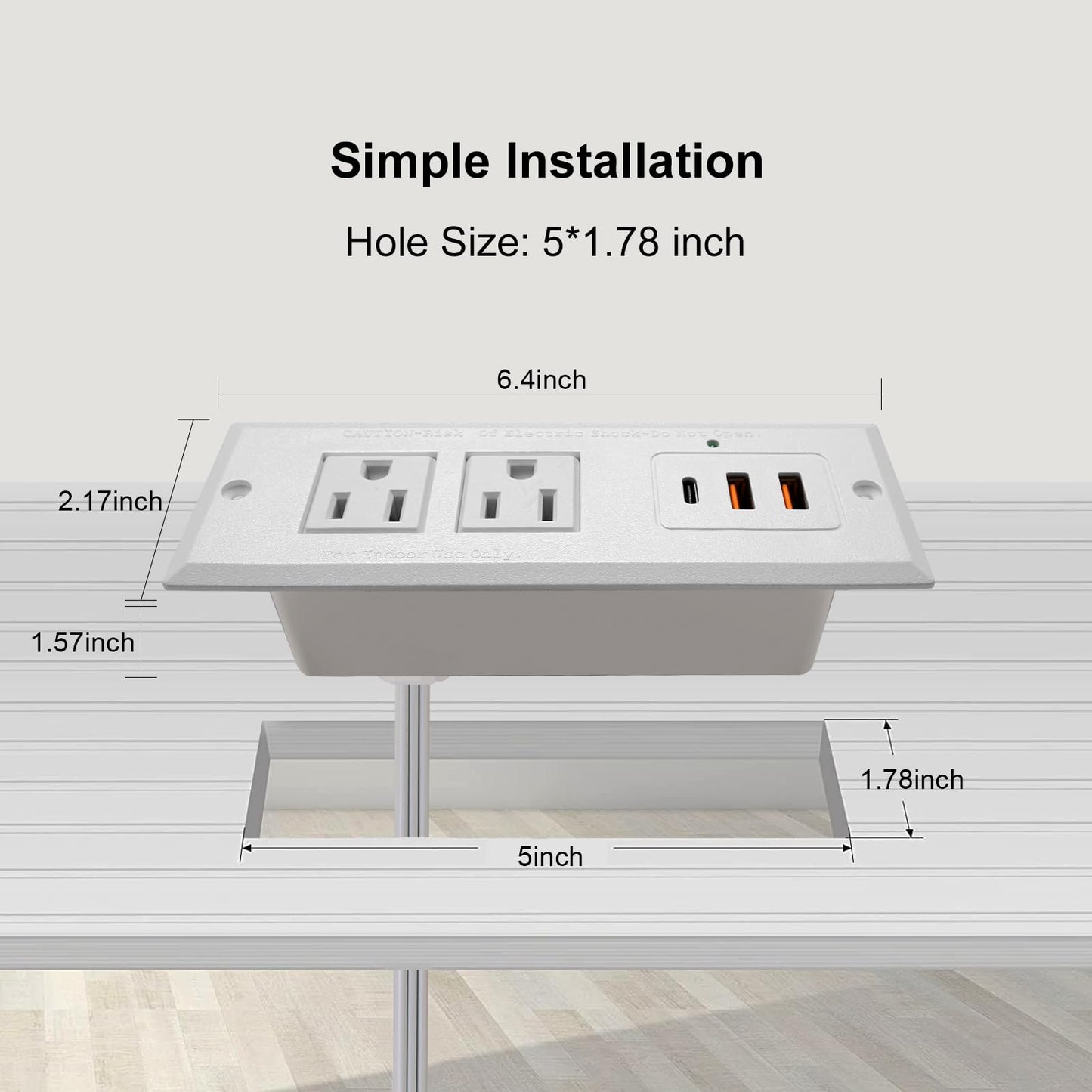 4 LEAF Regleta Multicontacto Escritorio USB C 20W PD Carga Rápida, Tira de Alimentación Empotrable Tipo C 2 Contactos 3 USB Muebles Outlet para Mesa Sofá Console Cajon Encimera 2 Metros Blanco
