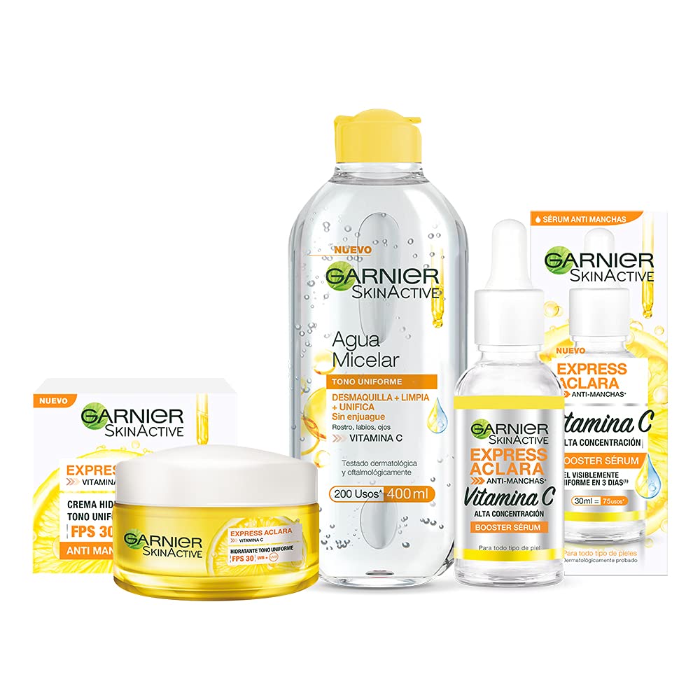 KIT GarnierExpress Aclara Serum + Crema + Agua micelar con Vitamina C