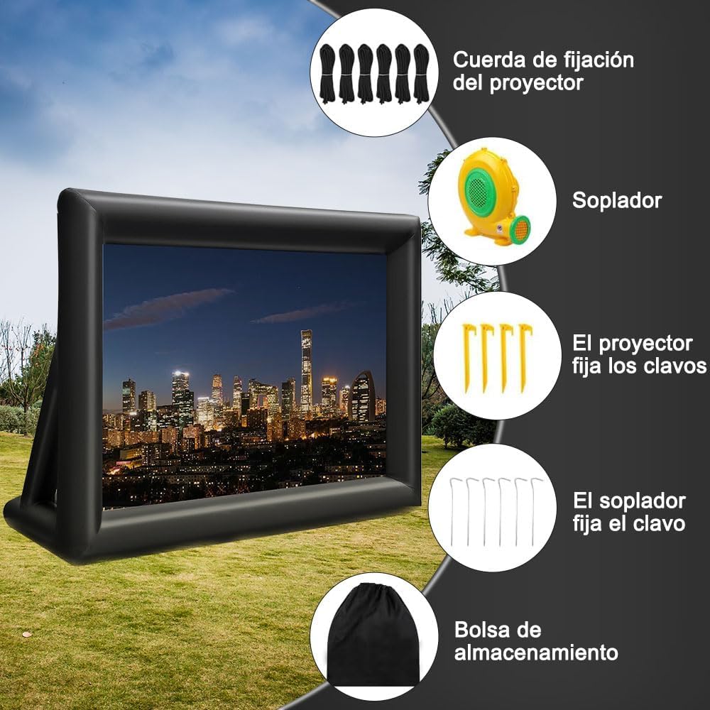 Pantalla de Proyector Inflable de 18 Pies para Interiores, Proyector Inflable para Exteriores, Pantalla de Proyección de Cine Inflable Portátil, Pantalla de Película Inflable Al Aire Libre
