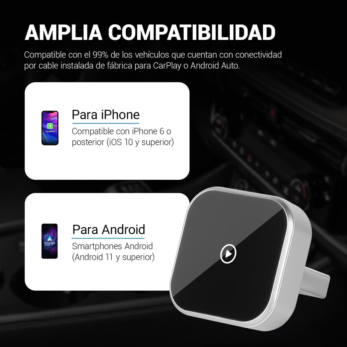 Mini Adaptador Inalámbrico JDF3CISH 2 en 1 Conversión Inmediata para iPhone y Android con USB USB-C
