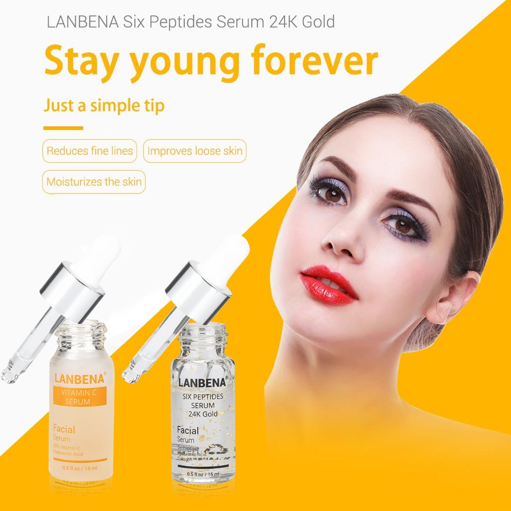 Hialurónico Seis péptidos 24 K suero de oro Antienvejecimiento + Ácido hialurónico y secreciones de caracol Hidratante filtrada + Vitamina C Esencia blanqueadora para el cuidado de la piel