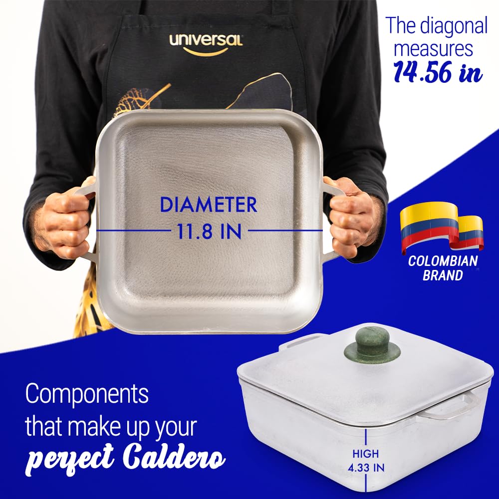 Caldero Cuadrado Universal Unique de 9 qt (24 tazas) – Olla de aluminio inoxidable apta para horno, tapa incluida, distribución uniforme del calor, ideal para guisos, arroces y comidas familiares