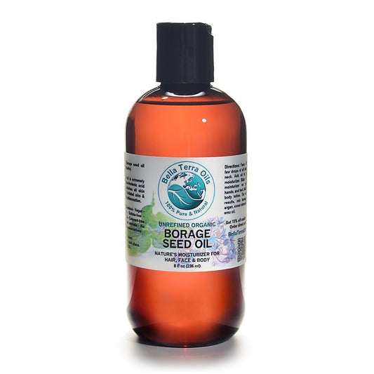 Borage Seed Oil 8 oz (GLA) 100% Pure Cold-pressed Unrefined PA-free Organic - Bella Terra Oils