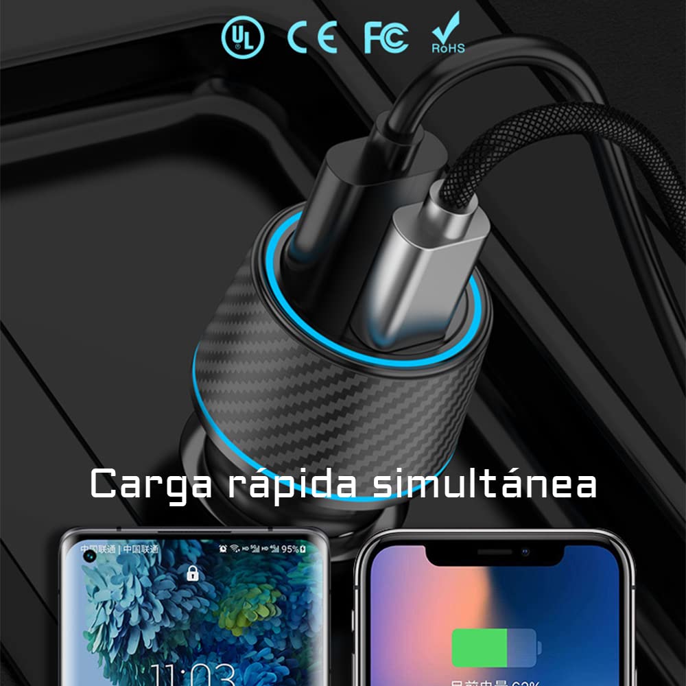 Cargador para Auto 48W, Cargador de Coche USB C, 30W USB C y QC 3.0 de 18W Cargador USB para Encendedor de Cigarrillos para iPhone 12/SE/11/11 Pro/XR/X/XS, iPad, Samsung Galaxy S20 S10, Xiaomi, Huawei