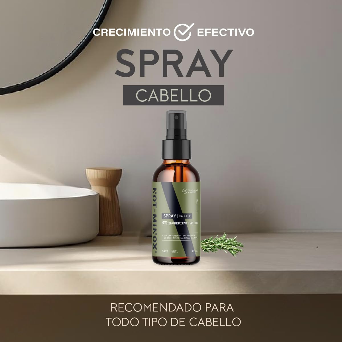 Spray para Crecimiento de Cabello NOT-MINOX 3% Ingrediente Activo con Biotina y Vitamina E