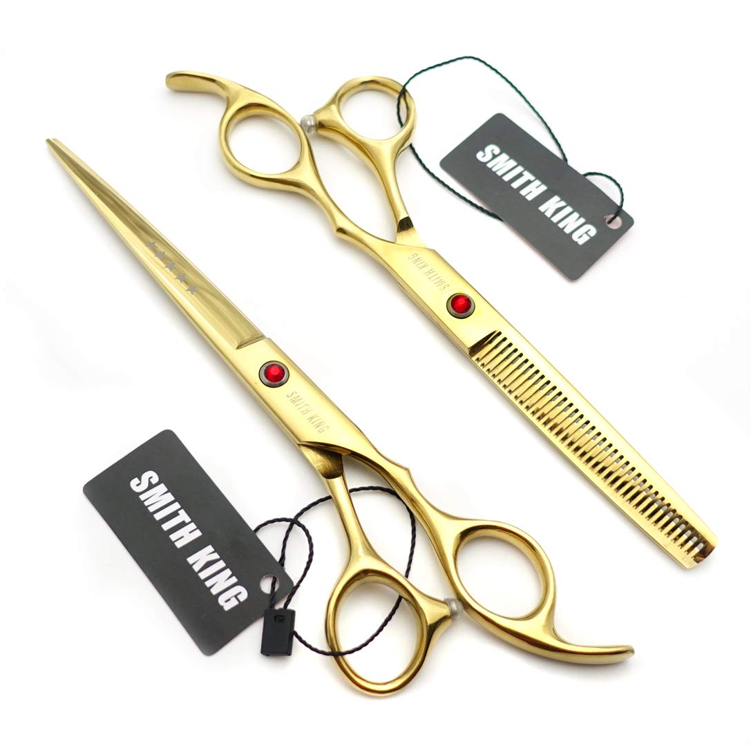 Juego de tijeras profesionales de corte de pelo con maquinilla de afeitar de 6.0/7.0 pulgadas, Dorado, 7.0 Inch