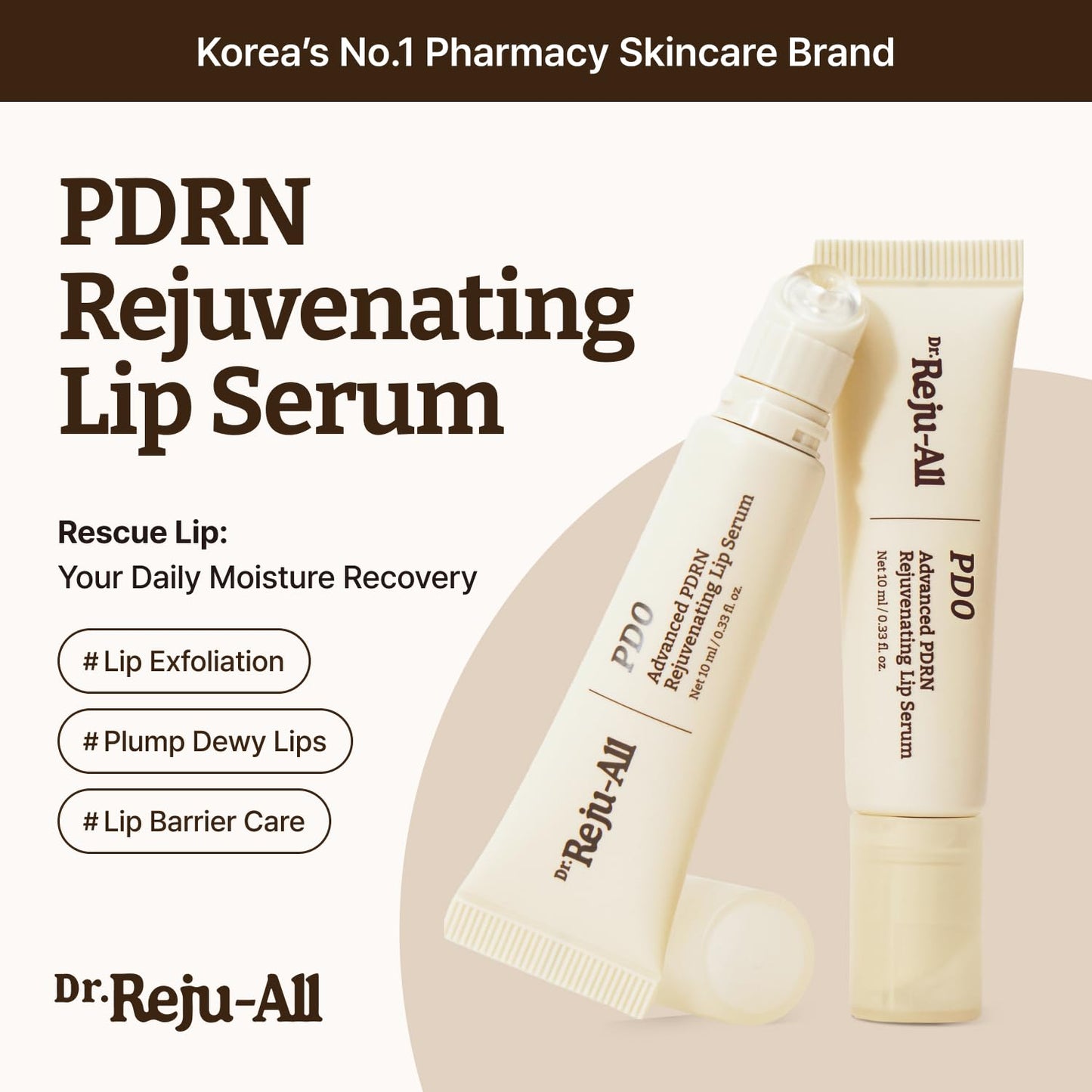Dr.reju-all Advanced Pdrn Rejuvenating Lip Serum ? Hydrating Lip Balm with Lipozip for Glowy, Dewy Lips ? Gentle Exfoliating & Smoothing Lip Moisturizer ? Hibiscus & Lactic Acid ? 0.3 Fl Oz