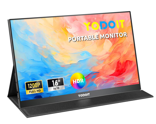 Yodoit Monitor portátil 16", 1920x1200 FHD IPS 16:10 con USB Tipo C y Altavoces Integrados con Smart Cover Compatible con PC, Ordenador portátil, MacBook, Xbox