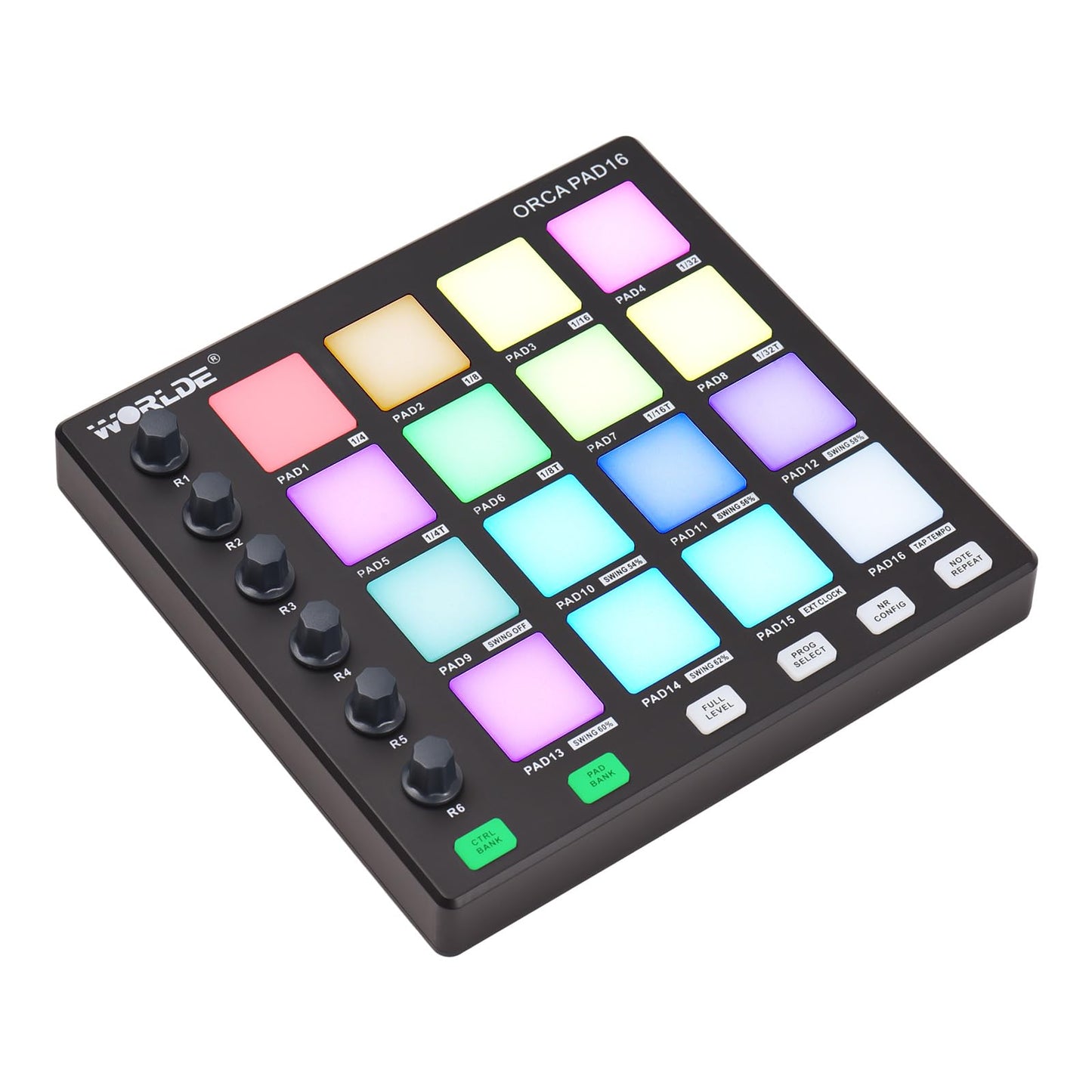 MIDI Controller Strike Pad Midi Drum Pad Drum Machine Beat Maker Máquina de teclado USB Midi 6 perillas asignables Nota Repetir Botones de nivel completo y software de producción Mini driver MIDI