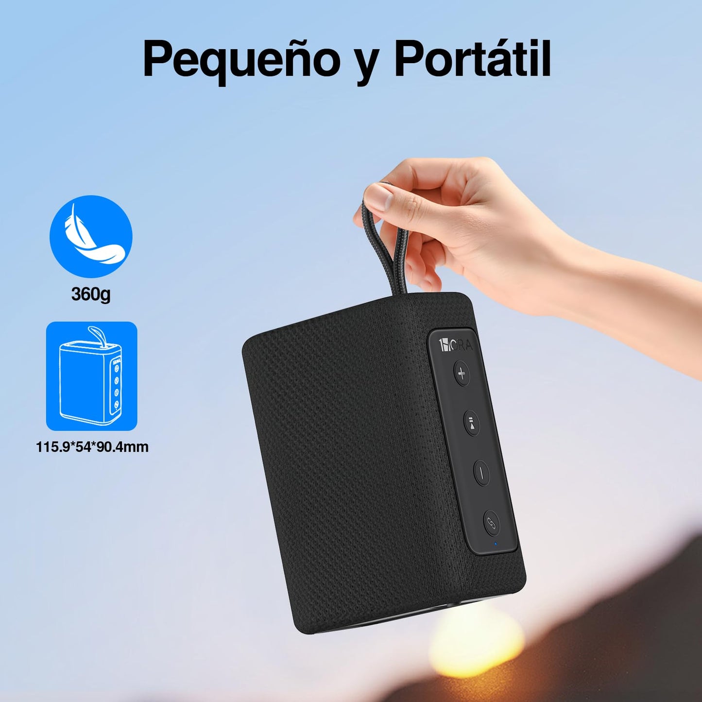 Bocina Bluetooth 7W 1 Hora Negro Sonido Estéreo TWS Ultraligera para Exteriores y Viajes