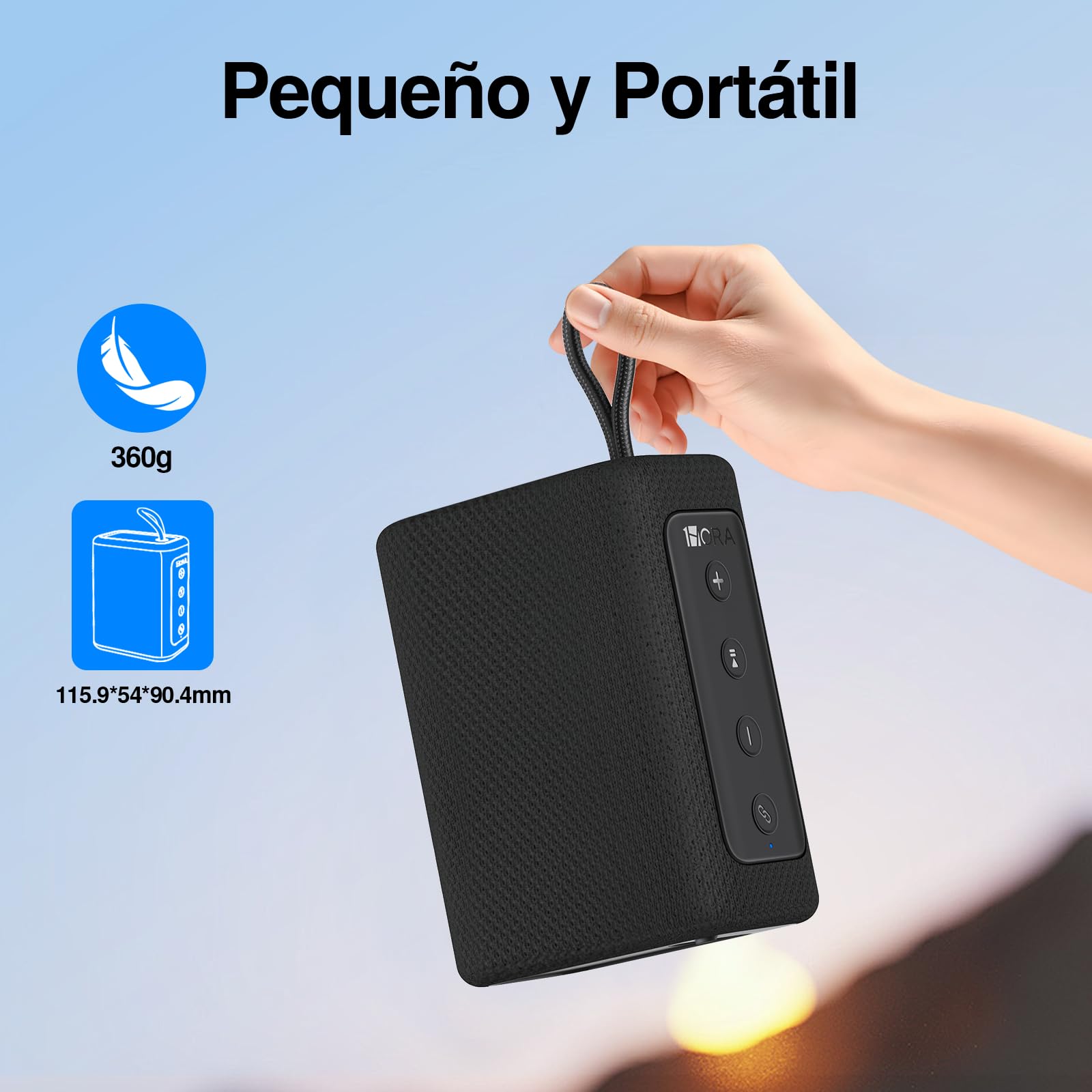 Bocina Bluetooth 7W 1 Hora Negro Sonido Estéreo TWS Ultraligera para Exteriores y Viajes