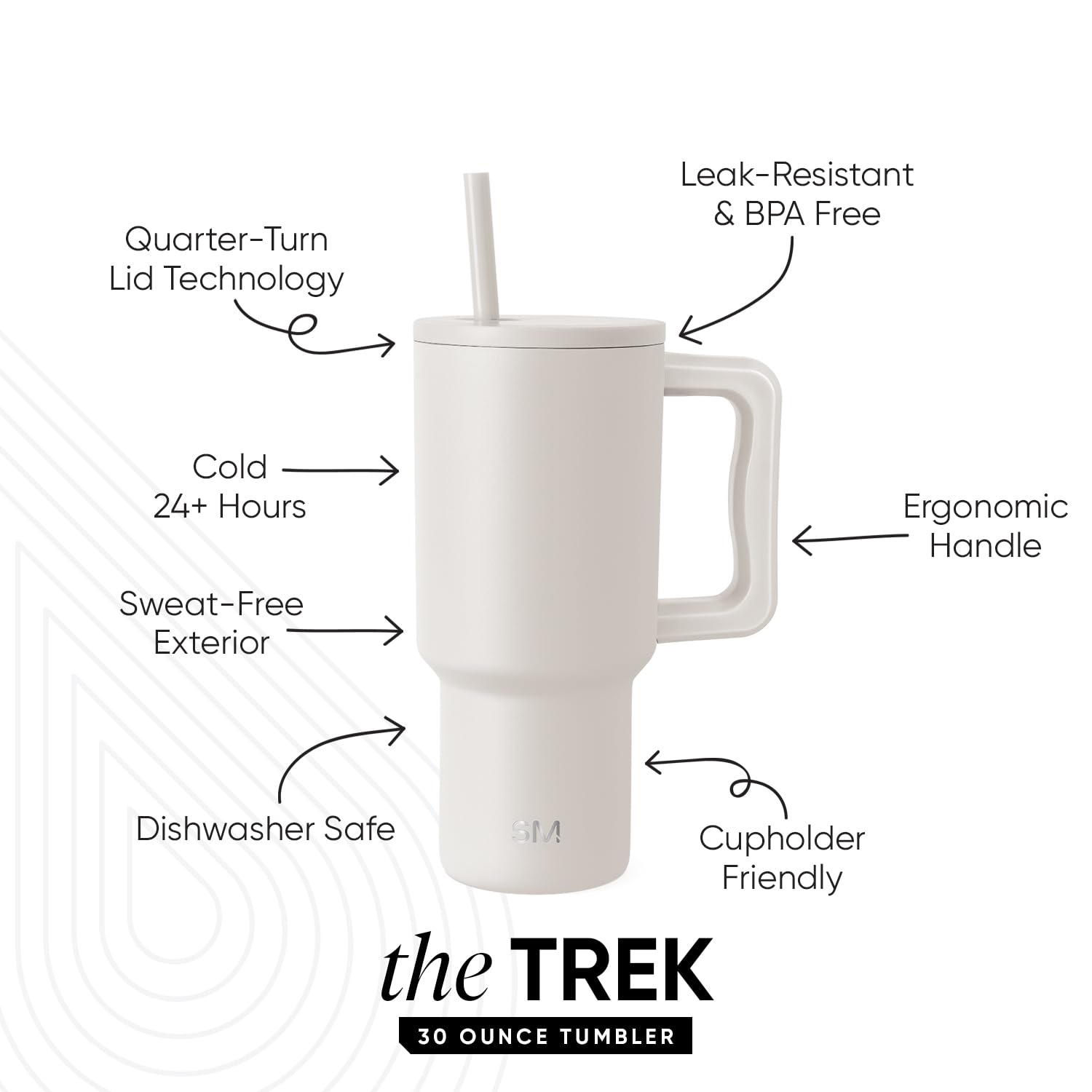 Vaso Térmico Simple Modern Almond Birch con Asa y Pajita, Colección Trek
