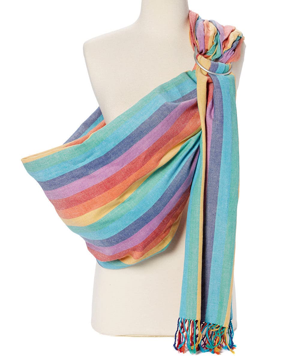 Hip Baby Wrap Portabebés con correa de anillo para bebés y niños pequeños, 100% algodón suave para bebés de 8 a 35 libras, regalo perfecto para baby shower, madres y papás, cubierta de lactancia (arco iris de verano))