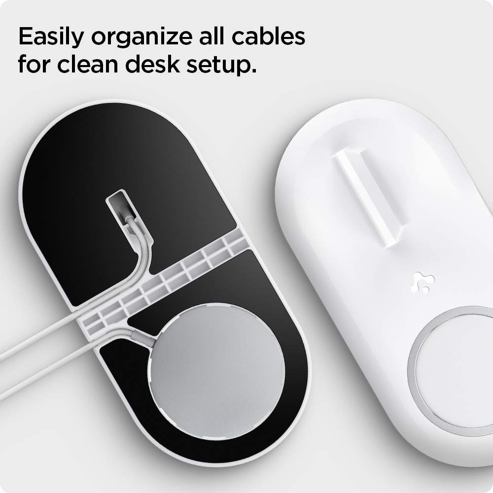 Spigen mag Fit Duo diseñado para Soporte de Cargador MagSafe para Modelos iPhone 16, iPhone 15, iPhone 14, iPhone 13, iPhone 12/Soporte Apple Watch para Todas Las Series/Airpods - Blanco