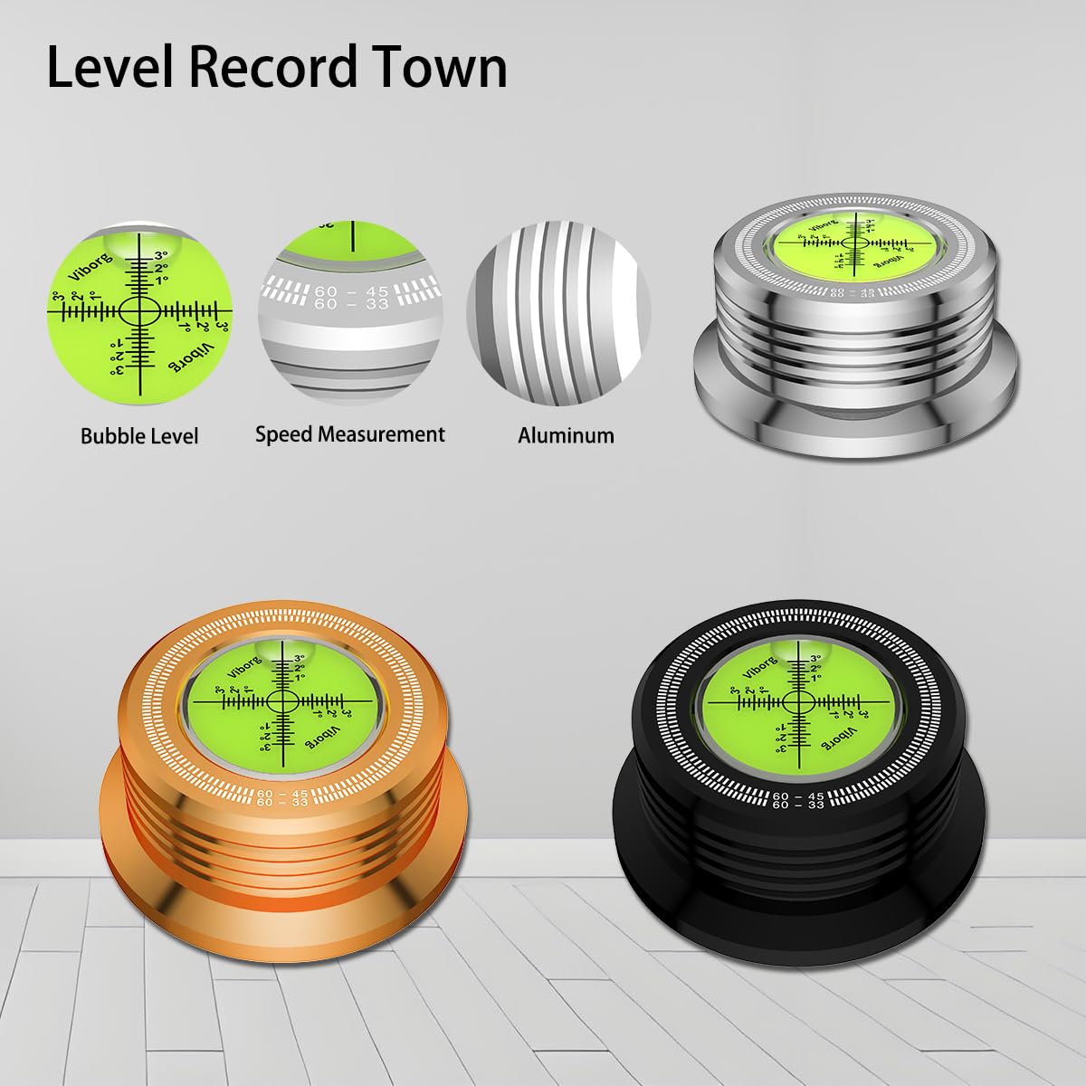 Estabilizador de Peso Viborg Negro con Nivel y Escala Estroboscópica para Fonógrafo