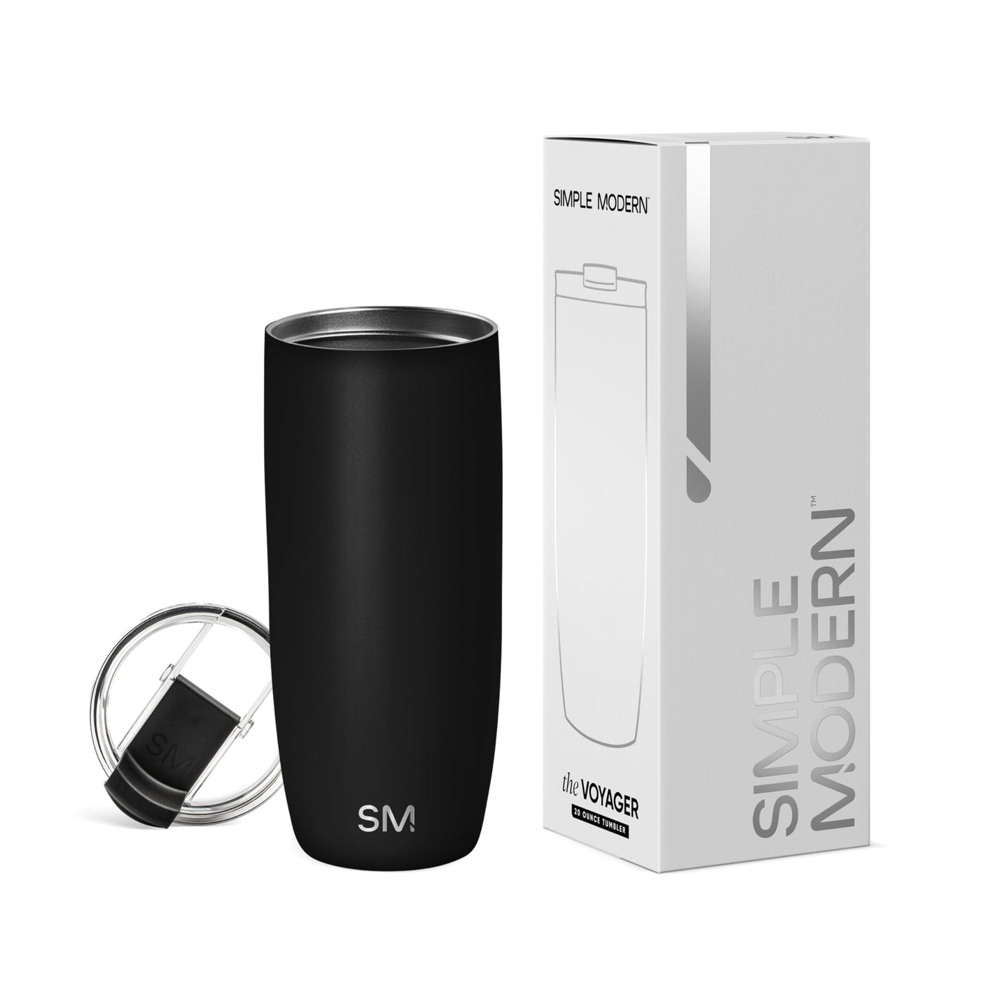 Taza de Café para Viajes Simple Modern Midnight Black con Tapa Abatible Aislada en Acero Inoxidable Voyager para Mujeres y Hombres