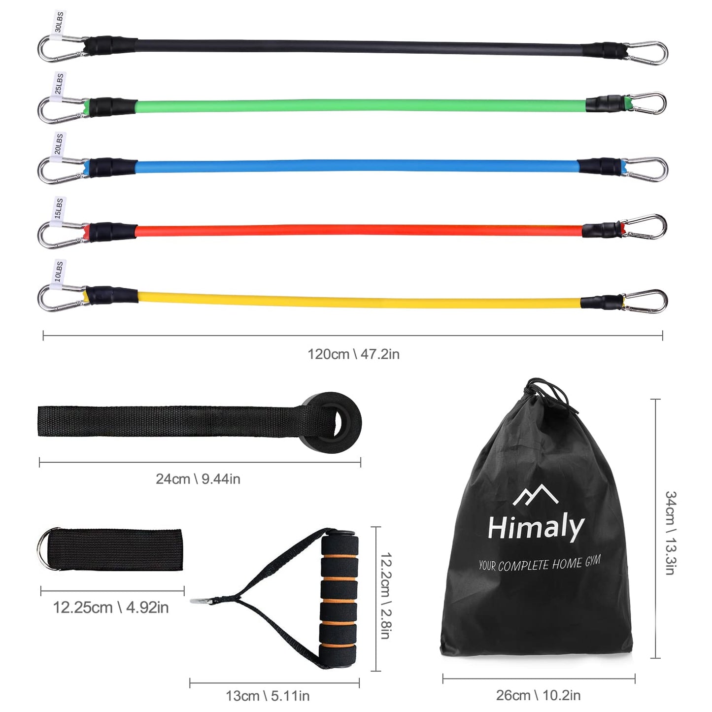 himaly - Juego de Bandas de Resistencia, Bandas de Entrenamiento con Asas, Anclaje de Puerta, Bolsa de Transporte, Correas de Tobillo para Entrenamiento de Fuerza, Juego de Bandas de Ejercicio para