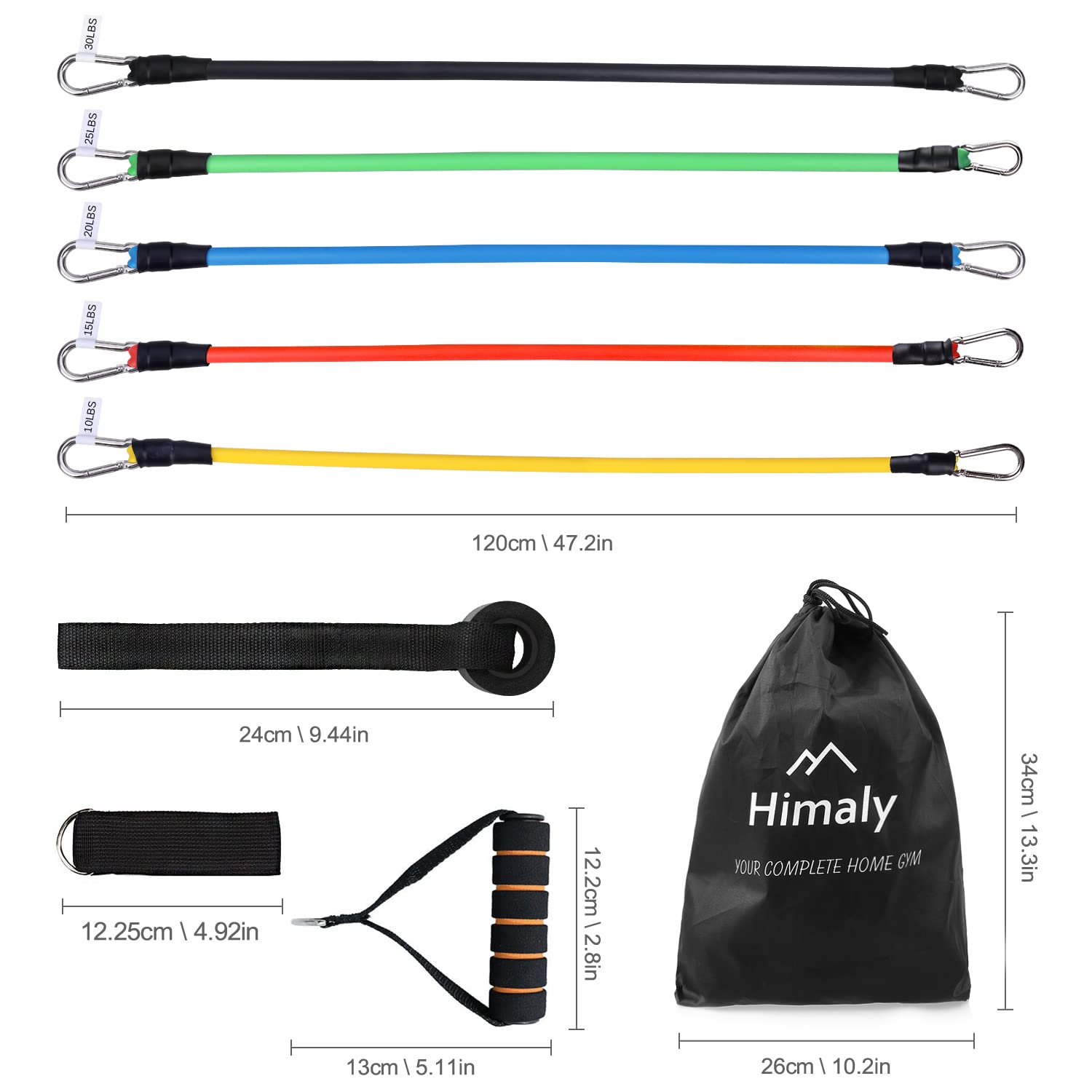 himaly - Juego de Bandas de Resistencia, Bandas de Entrenamiento con Asas, Anclaje de Puerta, Bolsa de Transporte, Correas de Tobillo para Entrenamiento de Fuerza, Juego de Bandas de Ejercicio para