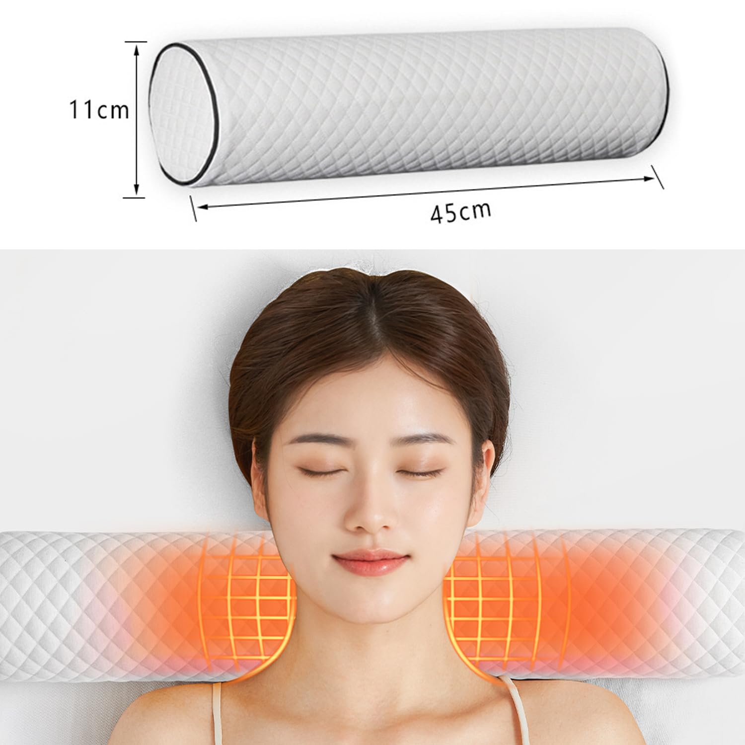 LEFUS Almohada de Cuello Redondo para Dormir,Round Cervical Roll Cylinder Bolster Pillow, Almohada Cervical de Espuma Viscoelástica para El Cuello,Adecuado para Cabeza, piernas y Espalda (Blanco)