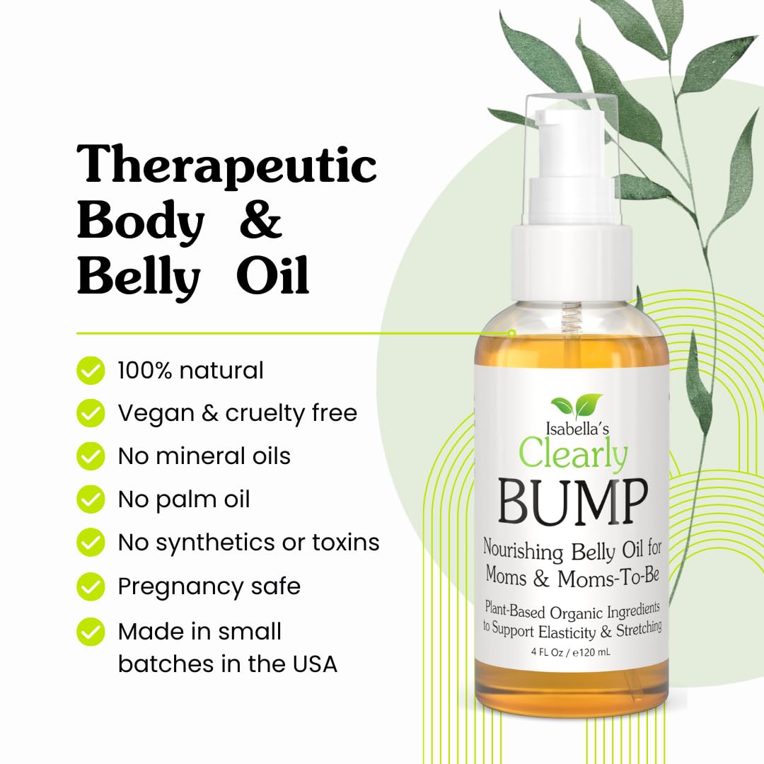Clearly BUMP, Aceite Orgánico para la Barriga de Mamás y Futuras Mamás | Humectante para la Elasticidad de la Piel, Piel Estirada, Estrías y Cicatrices | Aceite Corporal para Embarazo y Postparto
