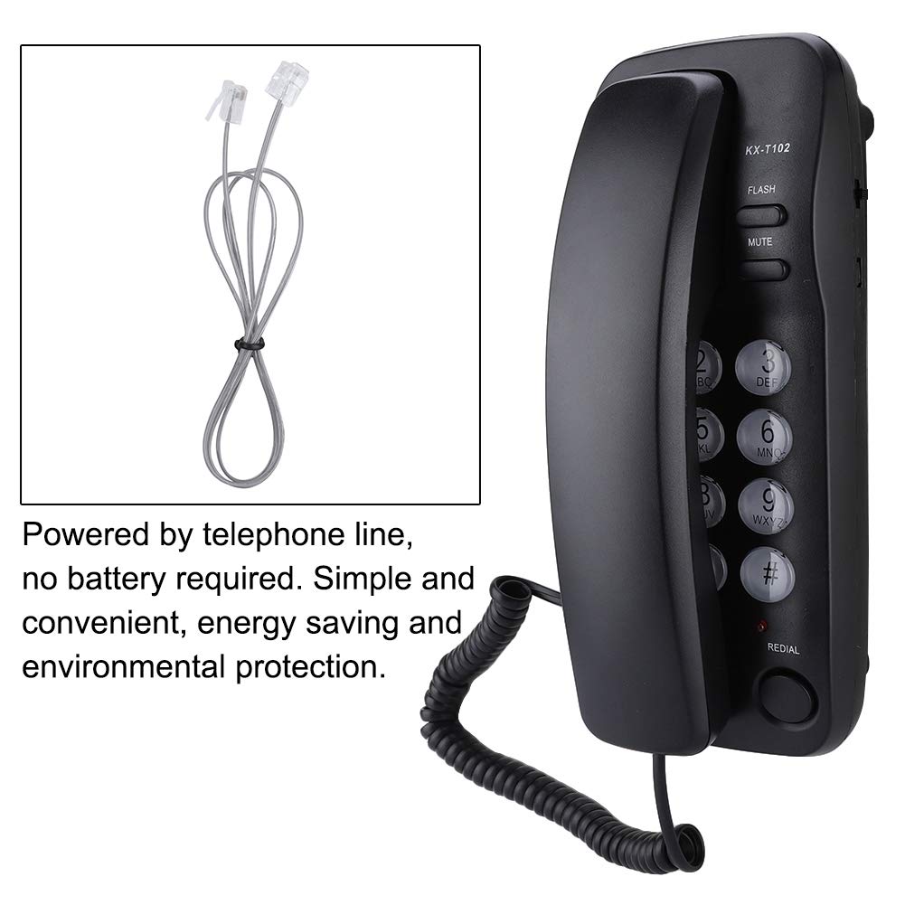 Oumij Teléfono Fijo con Cable Montaje en Pared Extensión de Teléfono de Línea Fija Sin Identificador de Llamadas Teléfono del Hogar Escritorio o Pared para la Familia del Hotel(Negro)