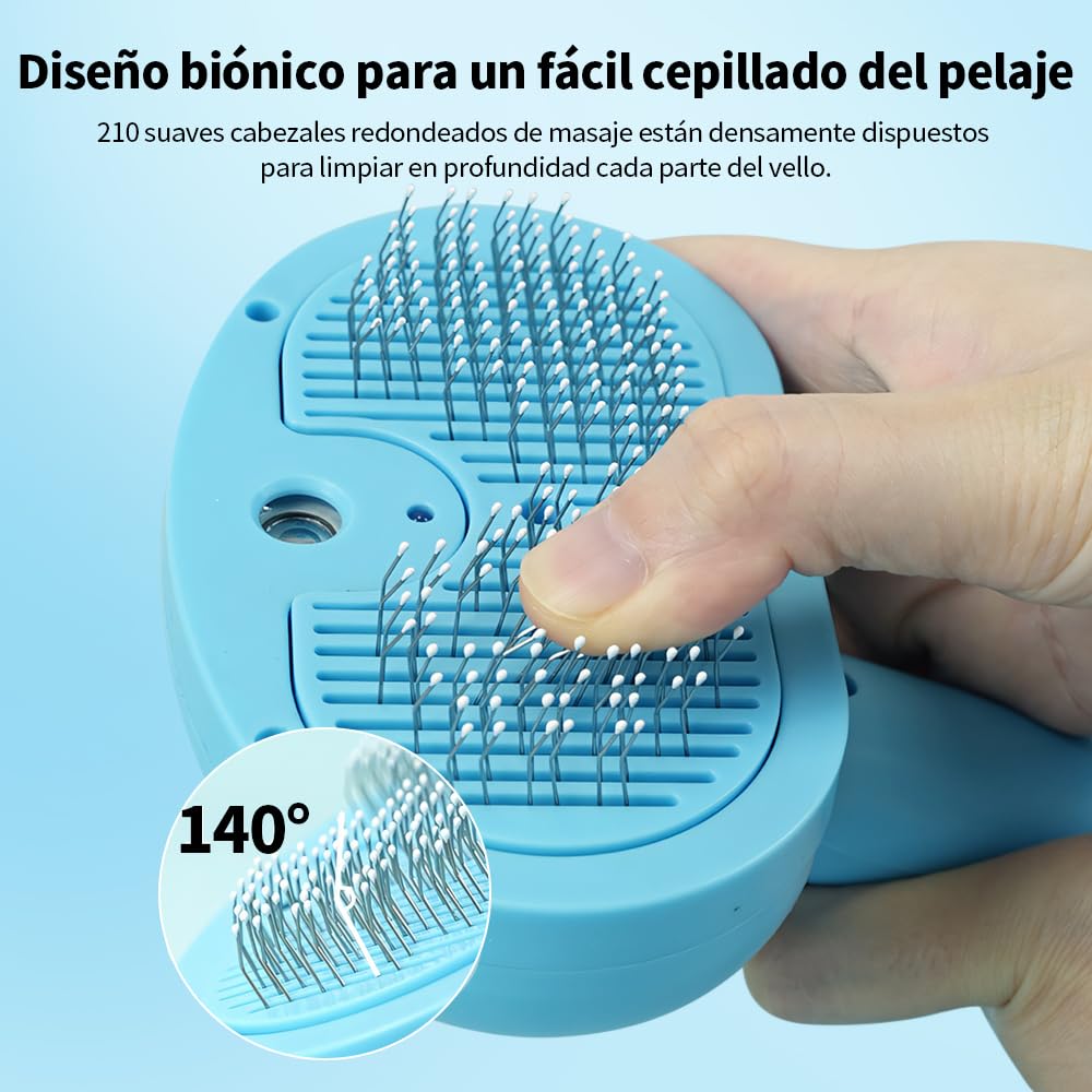 JESWO 2 en 1 Cepillo Eléctrico para Gato/Perro con Nano Vapor + Luz Azul Antibacteriana, Peine para Perro Auto Limpieza, para Depilación, Masaje y Peinado de Mascotas
