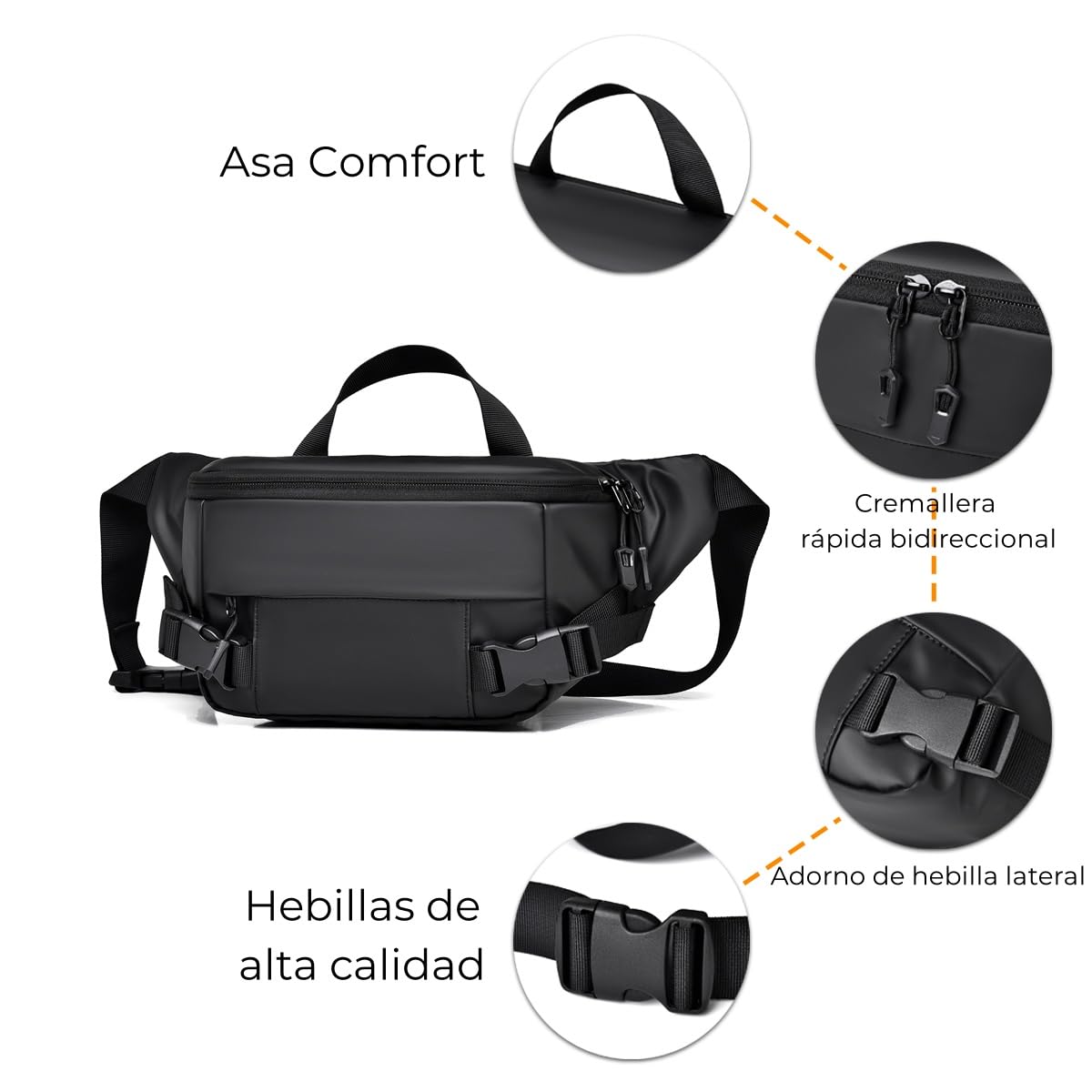 Cangurera Deportiva para Hombre Mujer, Cangurera Deportiva de Viaje, Riñonera para Correr Impermeable con Cinturón Regulable y Hebilla Rápida, para exteriores, senderismo, correr y Ciclismo (Negro)