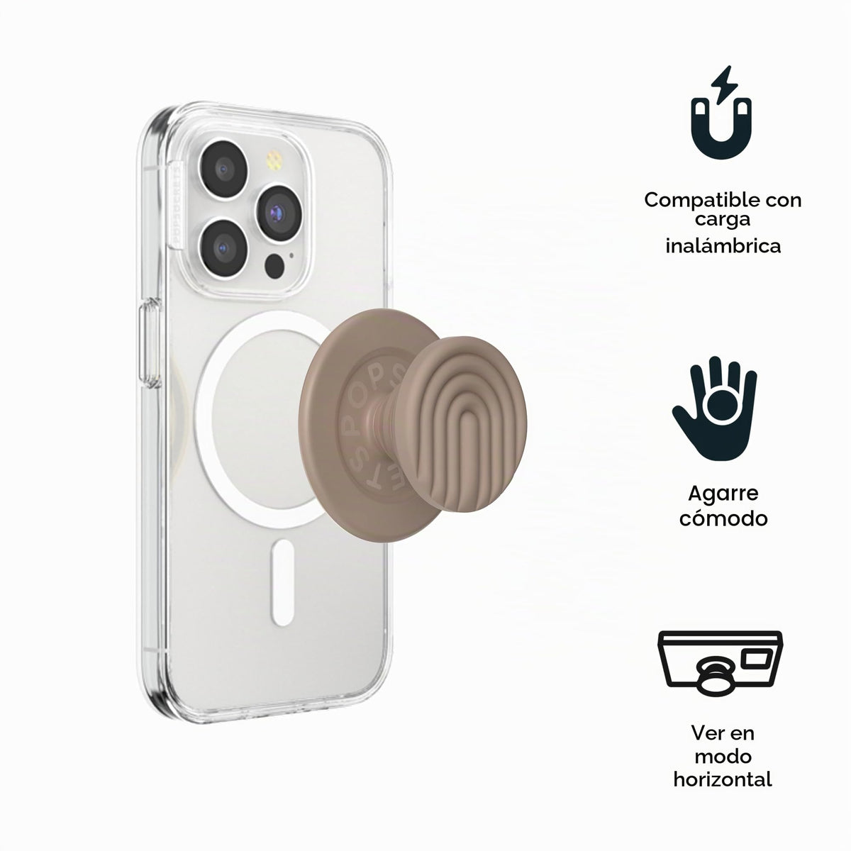 Empuñadura para Teléfono PopSockets Curves Latte MagSafe con Agarre Magnético Seguro y Soporte Manos Libres Compatible con Carga Inalámbrica