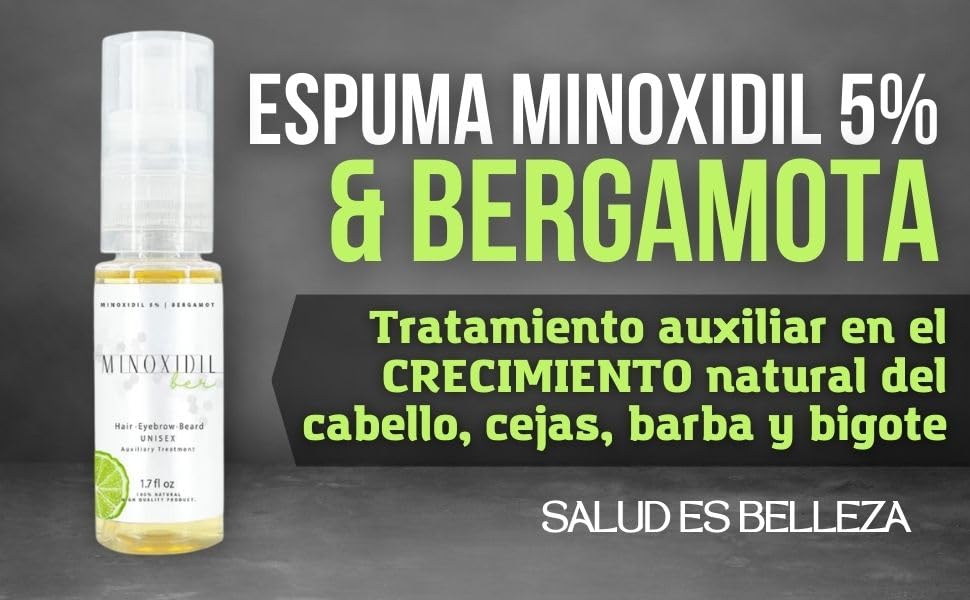 Set de Espuma y Tratamiento Minoxidilber Negro con Minoxidil y Bergamota para Crecimiento de Barba y Cabello para Hombre
