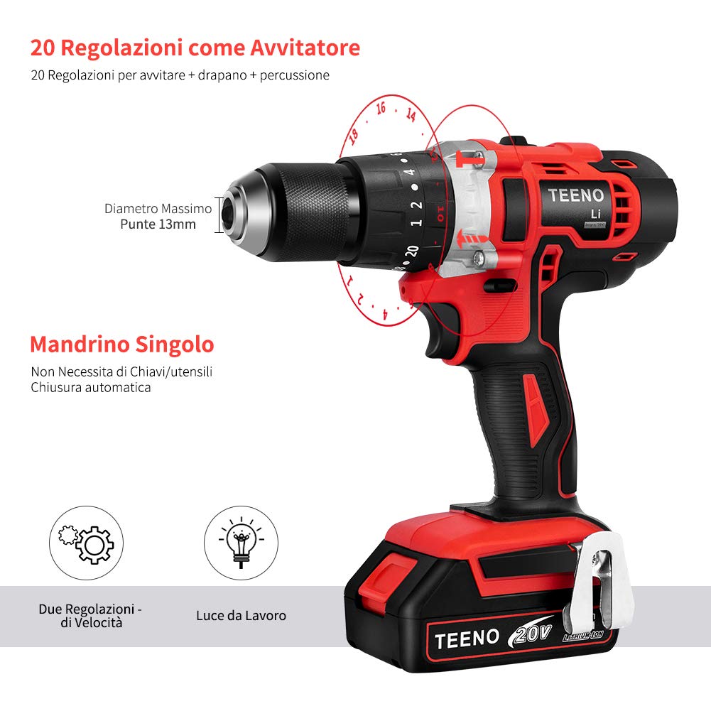SOUREPOSE - TEENO - Taladro Rotomartillo 1/2 1 * 2.0ah Baterias Liti 20v -916