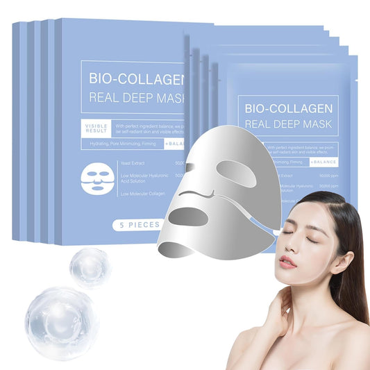 Mascarilla Bio Colágeno, Mascarilla de Colágeno, Minimiza los Poros Mejora la Elasticidad, Mascarillas Faciales para Reafirmación del Rostro en Mujeres y Adolescentes (4 Cajas - 20 Piezas)