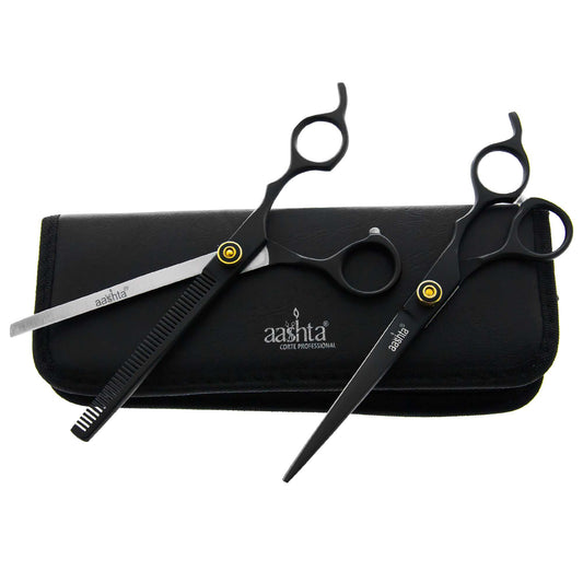Kit Tijeras Profesionales Aashta Para Estilista/Barber/Peluquero 7" (NEGRO)