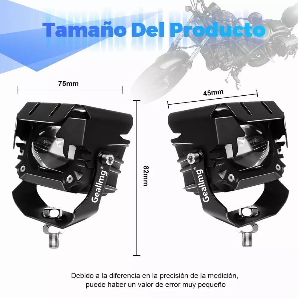 Geallmg Faros De Lupa Moto Con De Color Doble 180w Para Auto, luces auxiliares para motocicleta/camión/coche/ATV/SUV/barco/carretilla elevadora/tractor 6000 lm, color ámbar/amarillo blanco, 2pcs