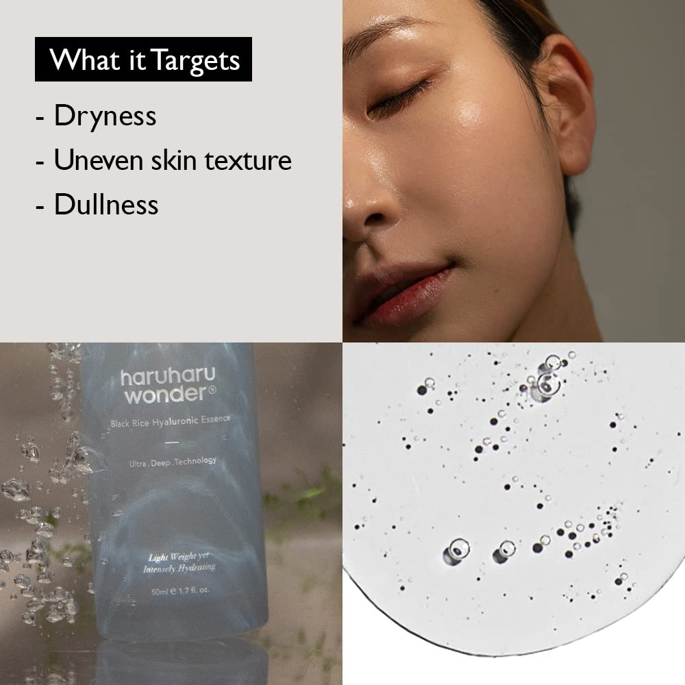 Haruharu WONDER Black Rice Hialuronic Essence 1.6 onzas líquidas (50 ml) antioxidante e hidratación intensiva, antienvejecimiento, nutrición para la piel firme, liposoma de ginseng Panax para una piel limpia