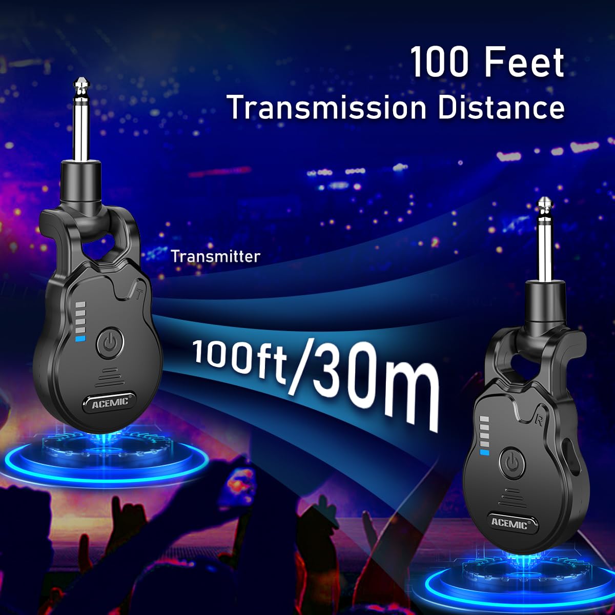 Sistema de Guitarra Inalámbrico ACEMIC 2.4GHz Recargable Audio de 4 Canales