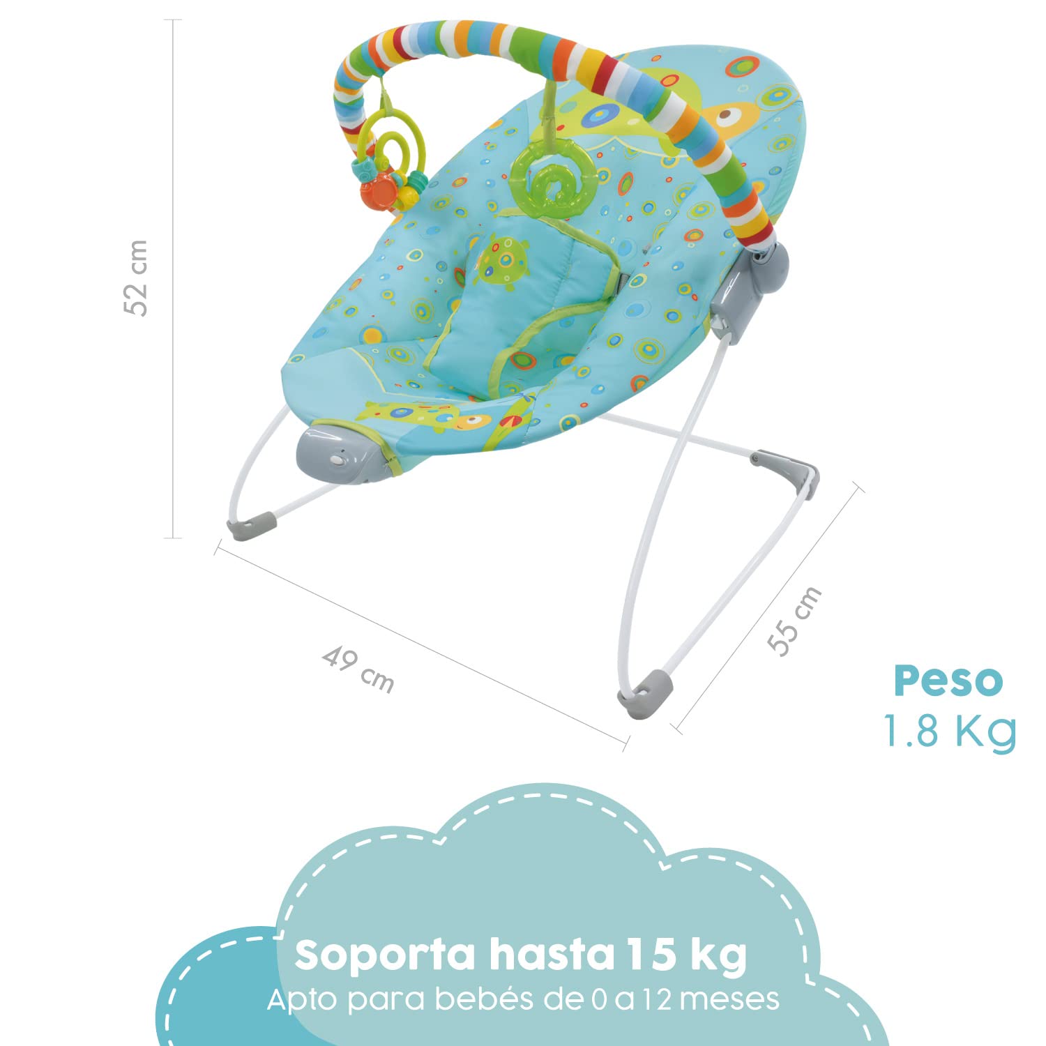 Little Monkey Silla Vibradora Mecedora para Bebe Barra con Juguetes Arnes de Seguridad de 3 Puntos Patas Antideslizantes Portatil Bouncer para Bebe en Etapa de Desarrollo Silla Mecedora con Vibracion