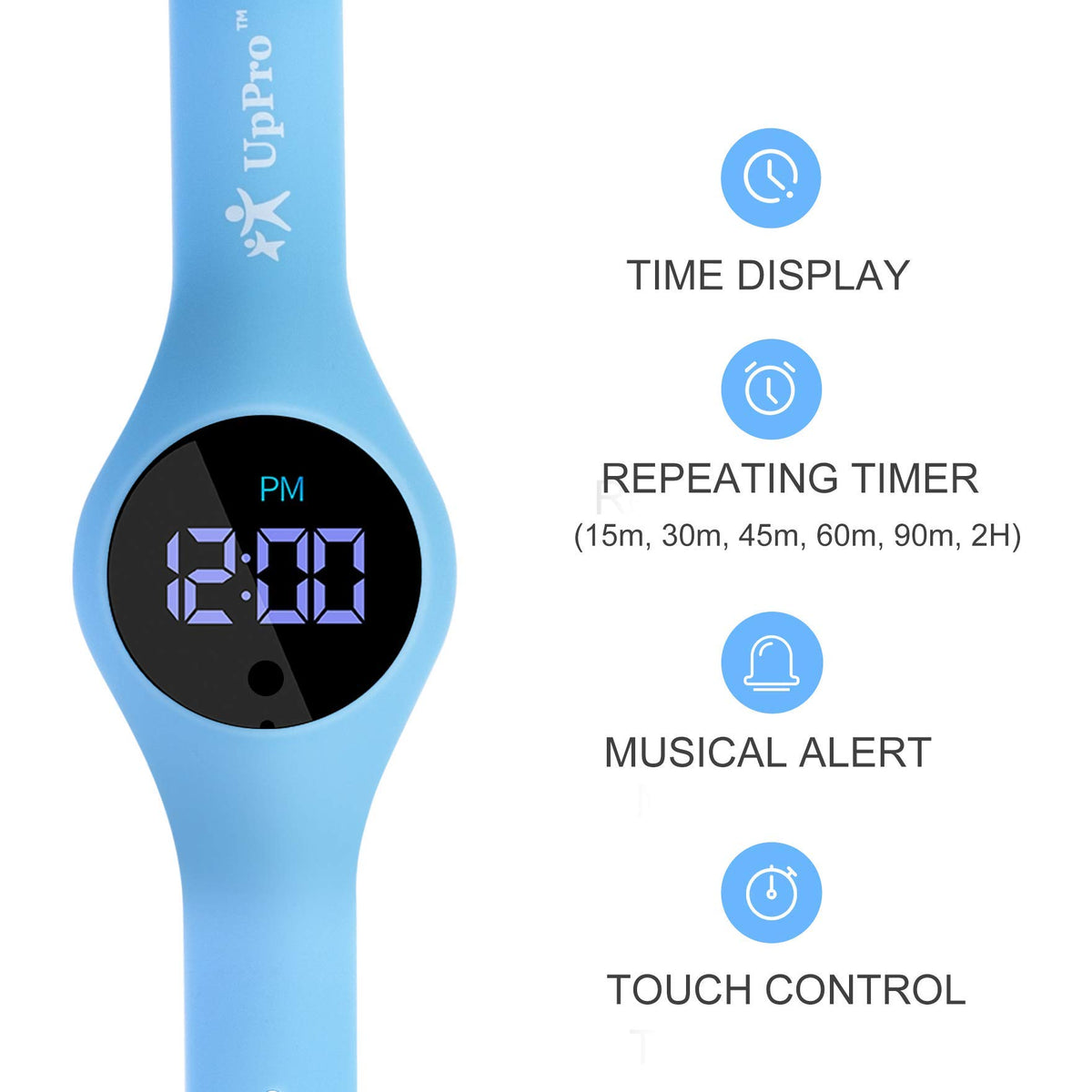 UpPro - Reloj de entrenamiento con temporizador de cuenta atrás, recargable y resistente al agua para niños y niñas, color azul
