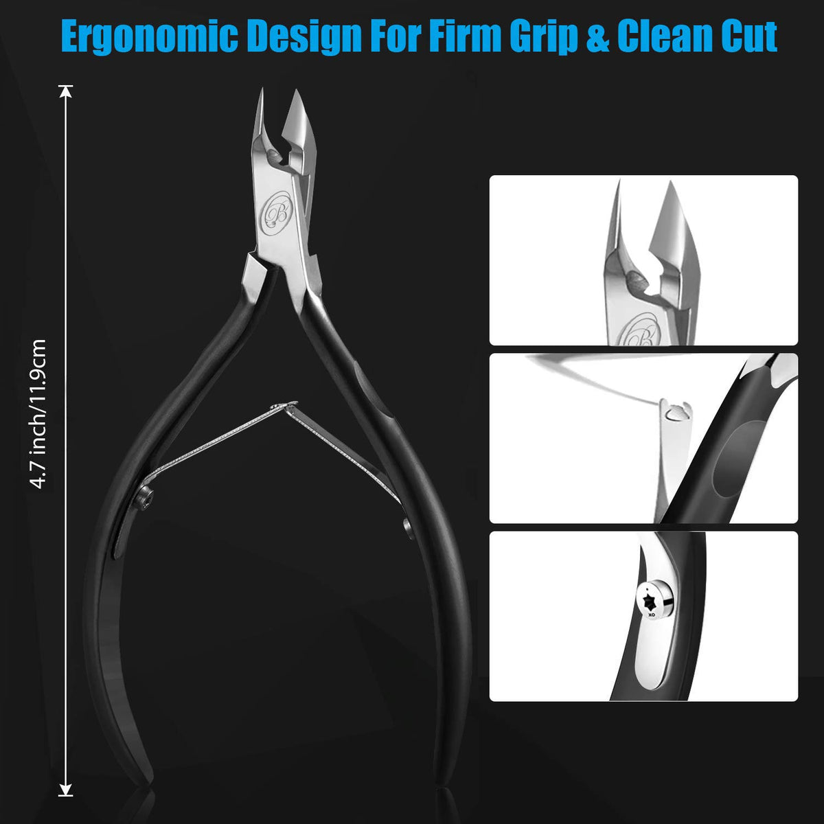 Cuticle Trimmer with Cuticle Pusher Cuticle Nipper Professional Grade Stainless Steel Cuticle Remover Cutter Clipper Durable Pedicure Manicure Tools for Fingernails and Toenails