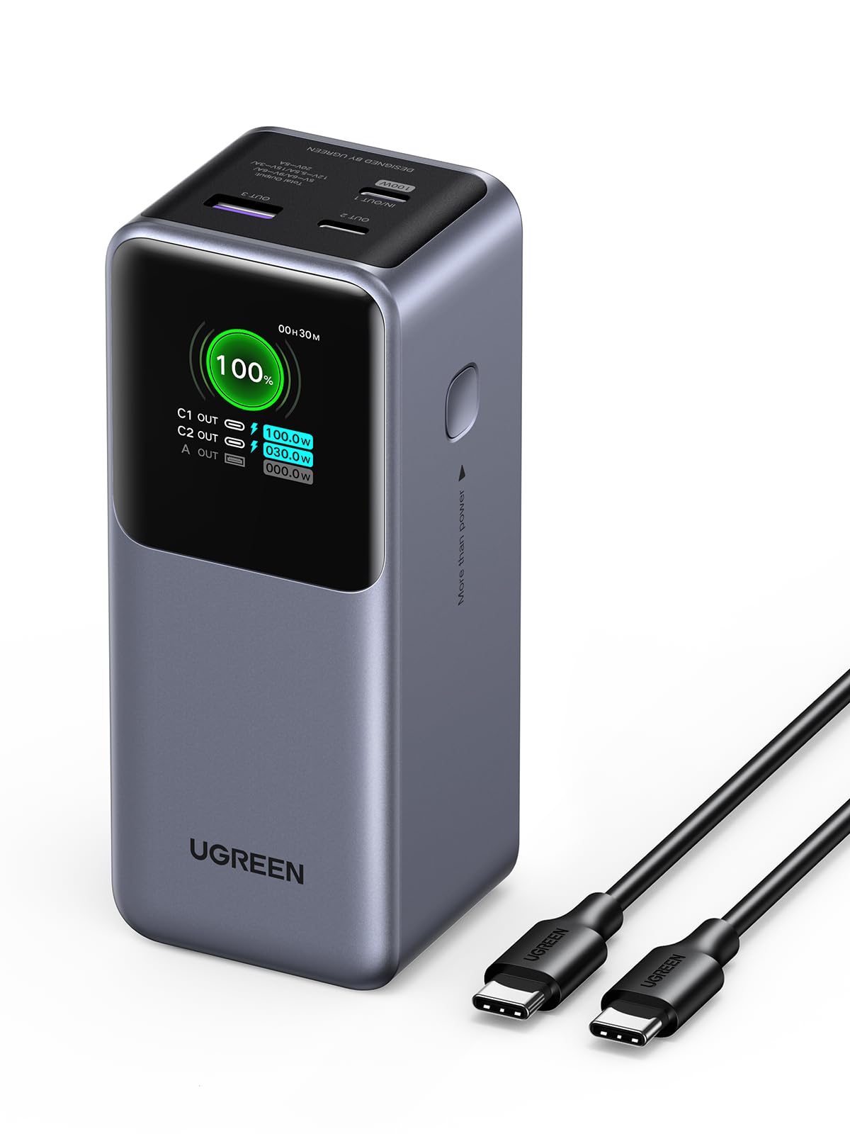 Power Bank UGREEN 20000mAh 130W Nexode con Pantalla Inteligente TFT