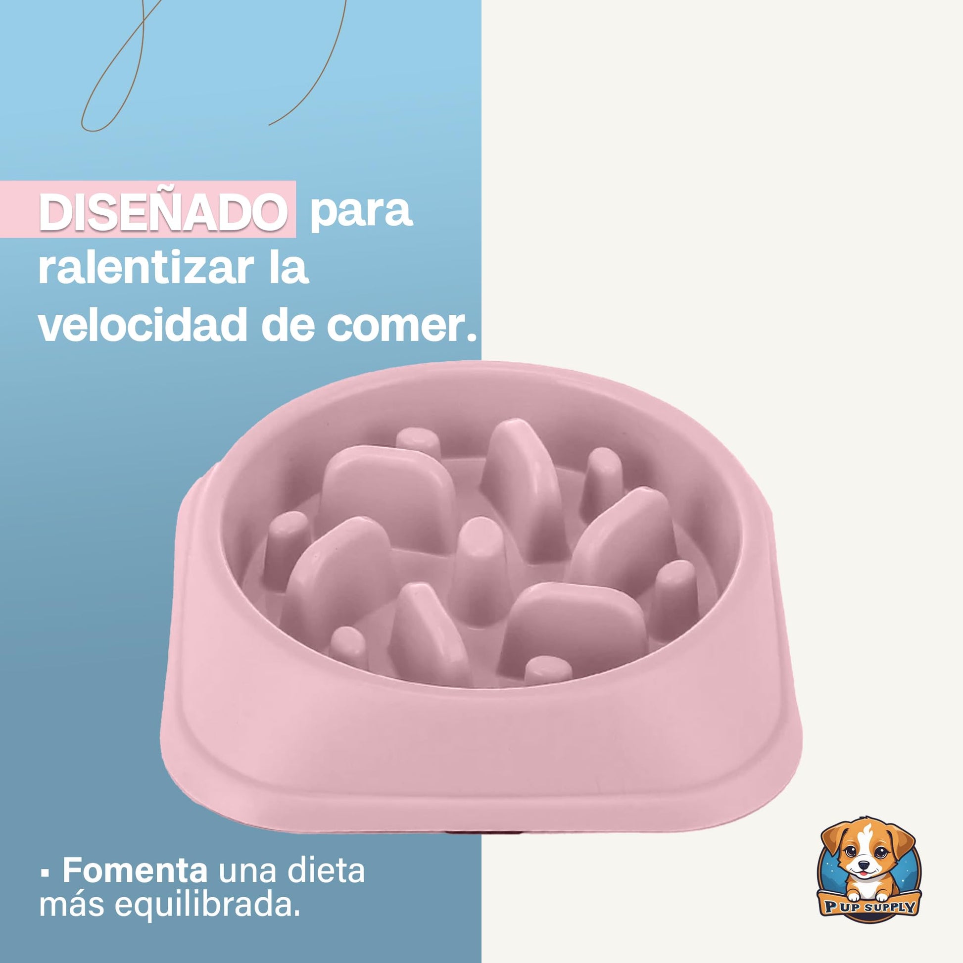 Plato de Alimentación Lenta P.U.P. SUPPLY Rosa para Perro y Mascotas