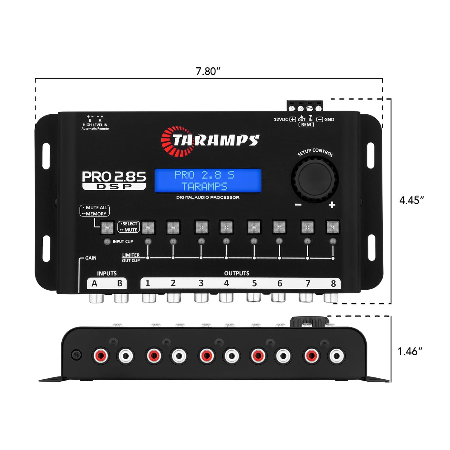 Taramps Pro 2.8S Negro DSP Crossover Procesador de Audio de señal Digital Completo y Ecualizador con secuenciador Ecualización gráfica de 15 Bandas 12 EQ preestablecidos 2 Canales y 8 Canales Salida