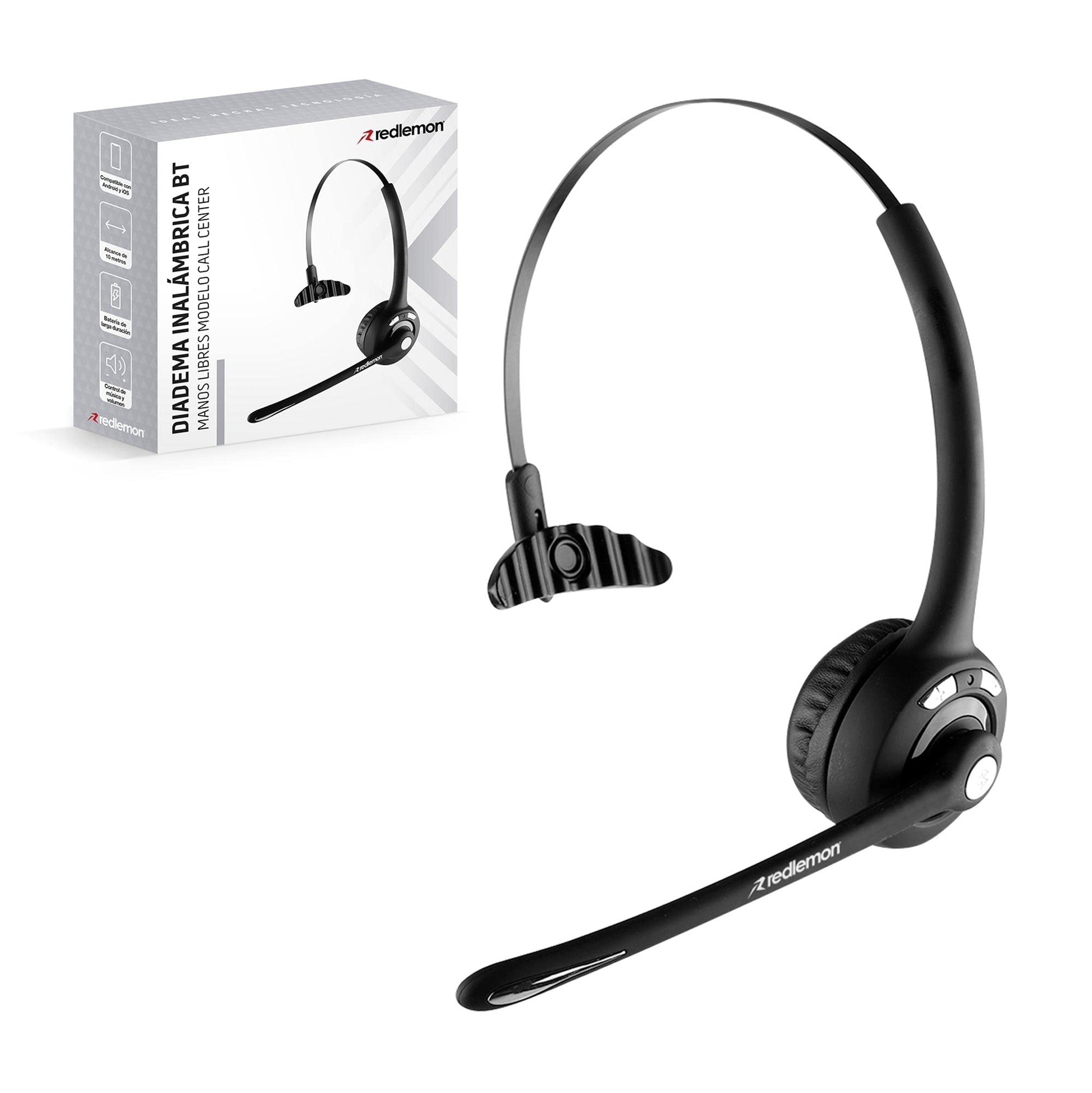 Diadema con Micrófono Bluetooth Redlemon Negra Recargable de Larga Duración para Gaming y Videoconferencias