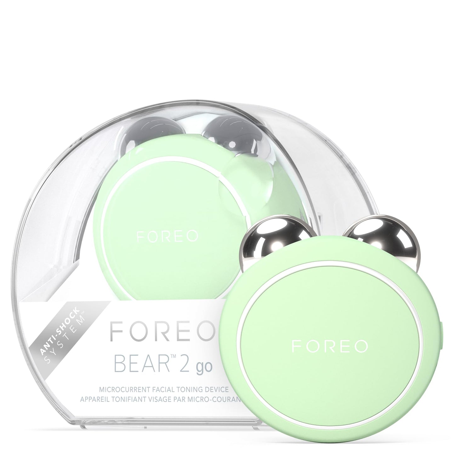 FOREO BEAR 2 go - Tonificador facial de microcorrientes para llevar de viaje - Masajeador facial antiarrugas - Lifting facial inmediato - Reafirma y define - Skincare compacto - Pistachio