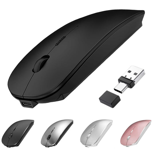 Mouse Inalámbrico Suteke Plata Tipo C Recargable Silencioso Compatible con MacBook Air Pro iPad iMac para Laptop y Surface Pro
