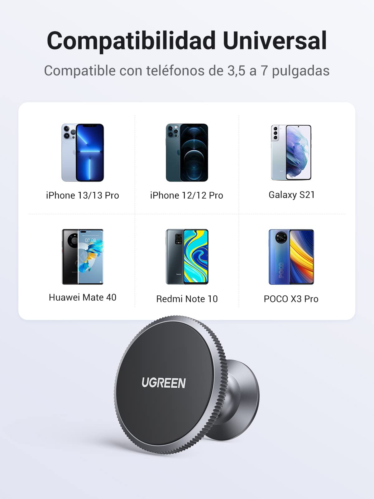 Soporte Magnético Celular UGREEN Negro con Adhesivo 3M y Rotación 360° para Automóvil